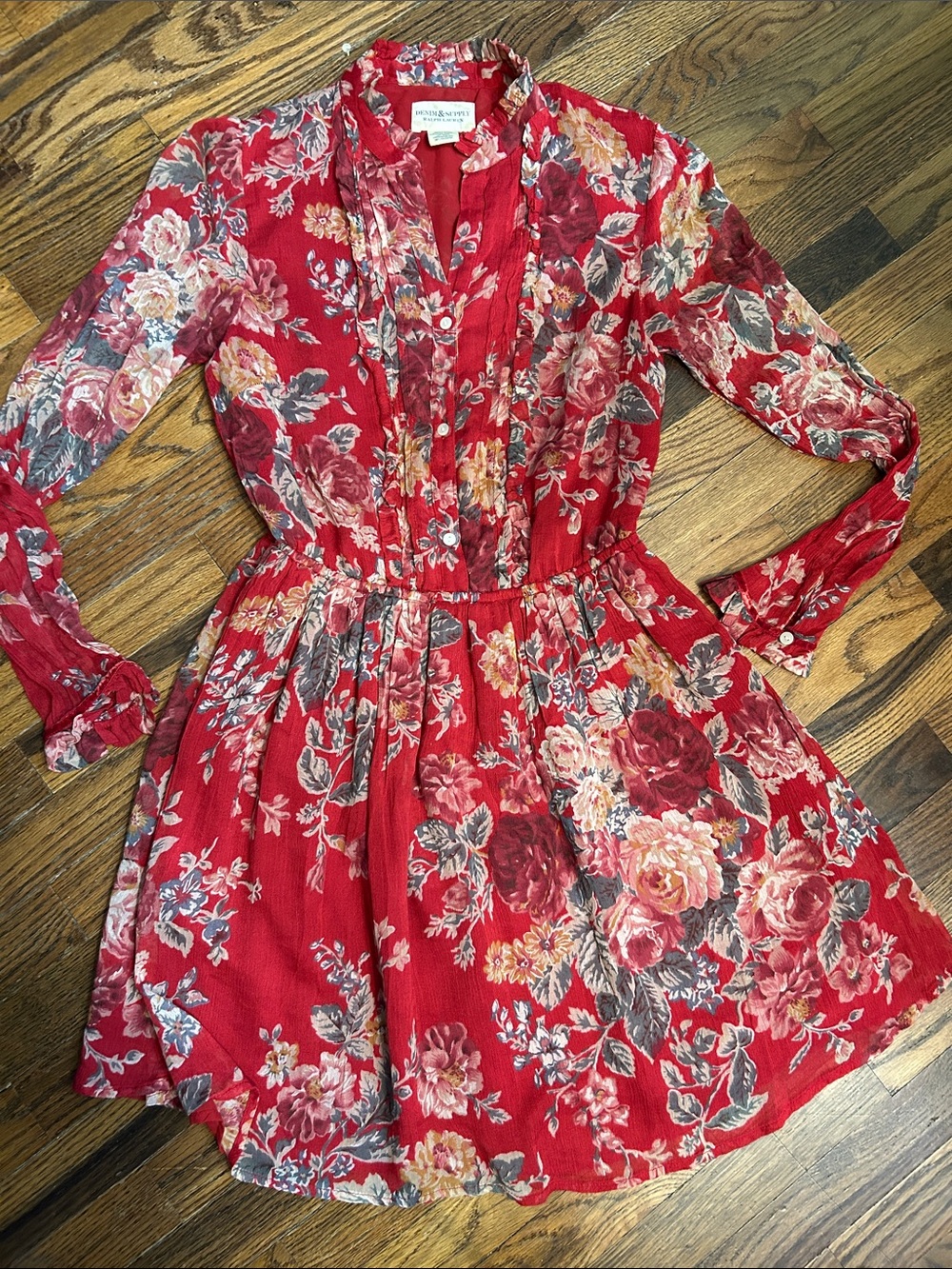 Denim & Supply Ralph Lauren Red Floral Long-Sleeve Dress